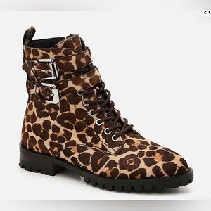 REBECCA MINKOFF Jaiden Calf Hair Leopard Combat Bootie Size 6.5